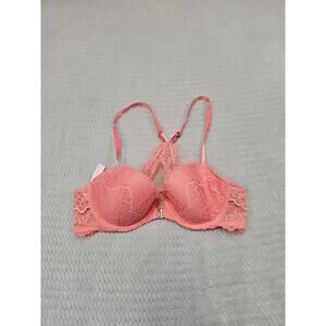 Victorias Secret Bra Womens 34 B Lined Demi Front Close Racer Back Coral Lace